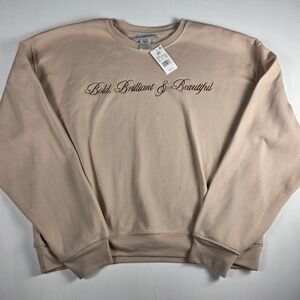 Modern Lux Beige Bold Brilliant & Beautiful Embroidered Sweatshirt XXL NWT